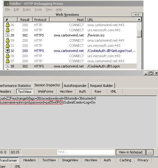 Fiddler Shows Credentials(Text View)