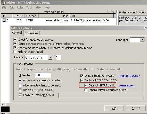 Tell Fiddler to decrypt HTTPS