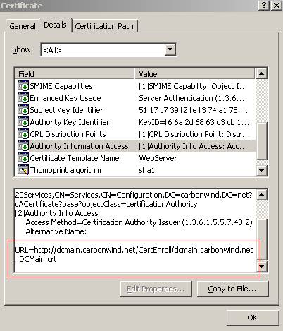 The certification path “Authority Information Access” field