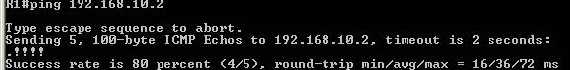A connectivity test from the Cisco router to 192.168.10.2