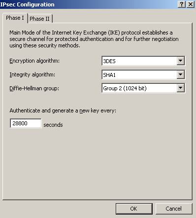 IKE Main Mode settings