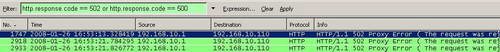 Wireshark "http.response.code == 502 or http.response.code == 500"