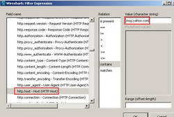 Wireshark "http.host - Host (HTTP Host) contains msg.yahoo.com " Filter