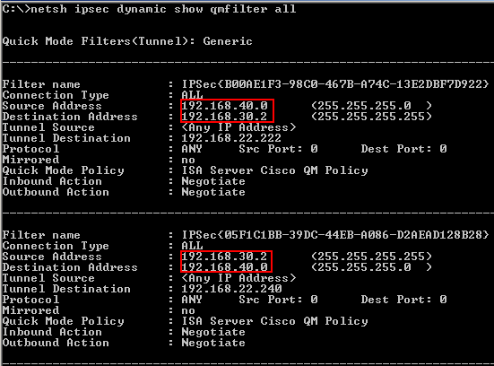 netsh Quick Mode Generic Filters