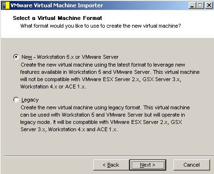 Import Wizard VMware Server: The VM Format