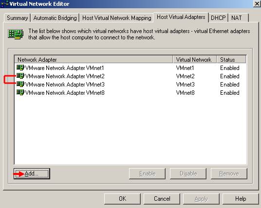VMware Server Virtual Network Editor