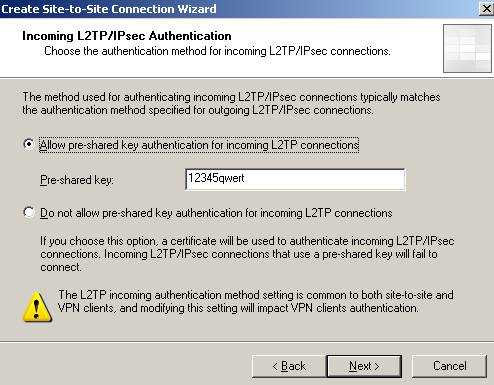 Incoming connections Authentication method