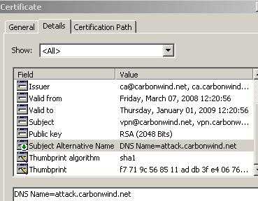 Certificate "Subject Alternative Name"