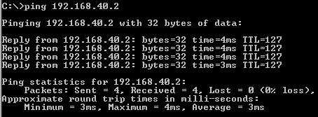 Ping from 192.168.10.2 to 192.168.40.2