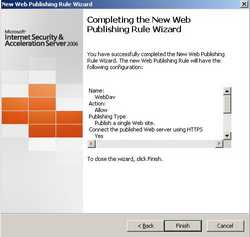 Completing the New Web Publishing Rule Wizard