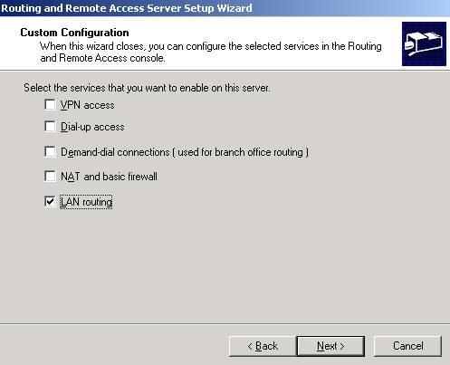 RRAS Setup Wizard: Lan Routing