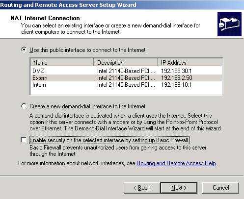 RRAS Intern Interface for Internet Access