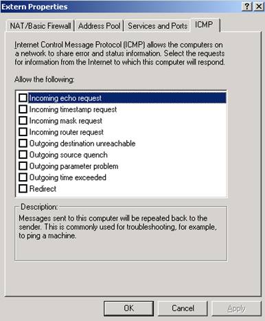RRAS Extern Interface Properties ICMP Options