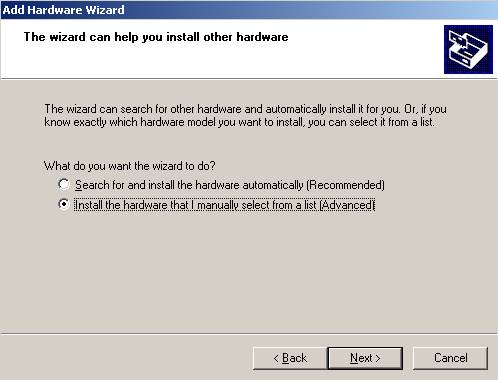 Add Hardware Wizard: Advanced