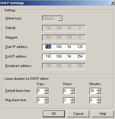 VMware Virtual Network Editor: DHCP Options