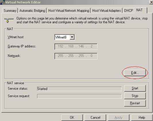 VMware Virtual Server Virtual Network Editor: NAT(Edit)
