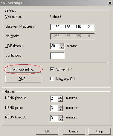 VMware Virtual Server Virtual Network Editor: NAT(Edit/Port Forwarding)