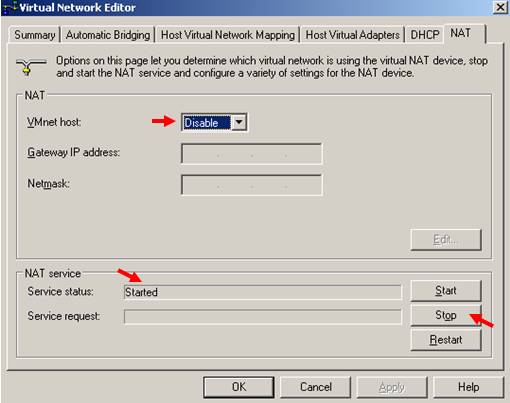 Virtual Network Editor Stop/Disable NAT