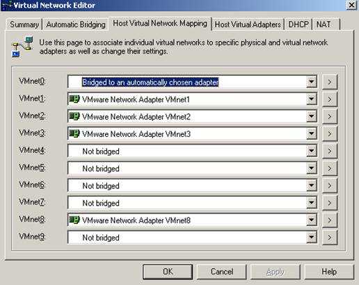 VMware Server Virtual Network Editor(Host Virtual Network Mapping)