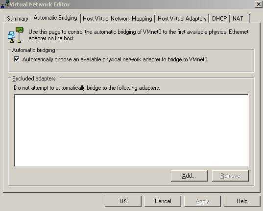 VMware Server Virtual Network Editor: Automatic Bridging
