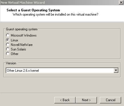 New Virtual Machine Wizard: Guest OS