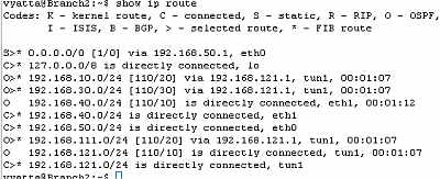 Vyatta Branch2 GRE Tunnels: Routing Table