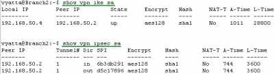 Vyatta Branch2 IPIP/IPsec: VPN Info