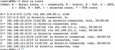 Vyatta HQ GRE Tunnels: Routing Table