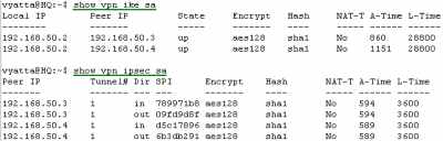 Vyatta HQ IPIP/IPsec: VPN Info