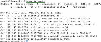 Vyatta Branch2 IPIP Tunnels: Routing Table