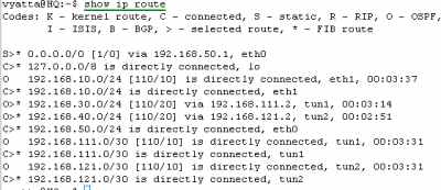 Vyatta HQ IPIP Tunnels: Routing Table