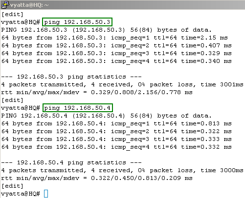 Connectivity Tests From Vyatta HQ