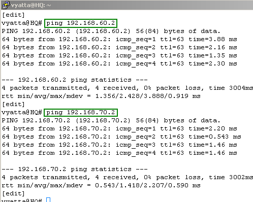 Connectivity Tests From Vyatta HQ