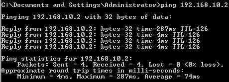 Ping from 192.168.40.2 to 192.168.10.2