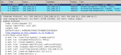 Wireshark Capture: RADIUS messages